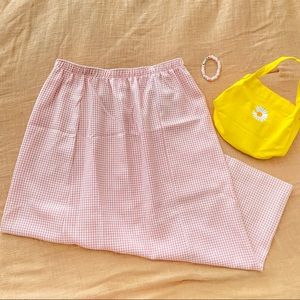 pink midi vintage gingham skirt - size L (large)